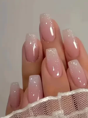 24 Pcs Ballerina Pinkish White Gradient False Nails