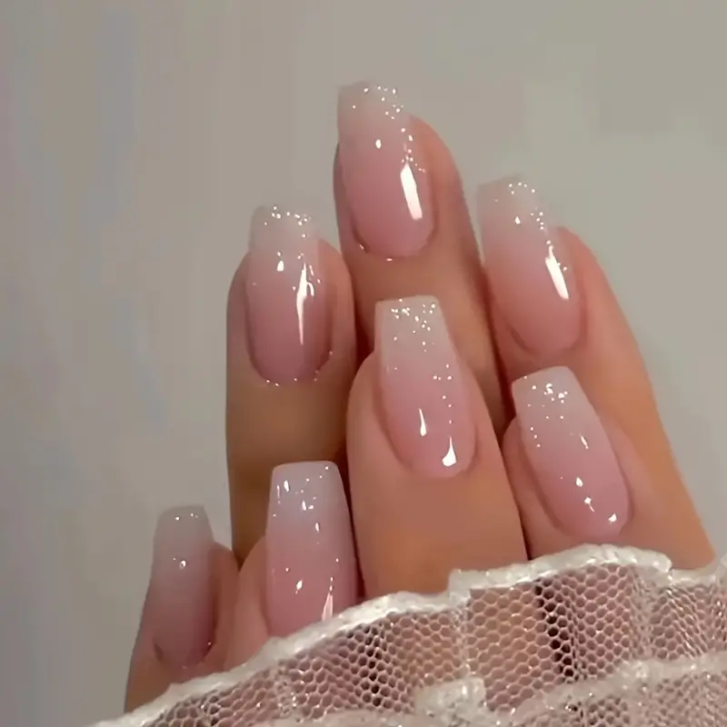 24 Pcs Ballerina Pinkish White Gradient False Nails