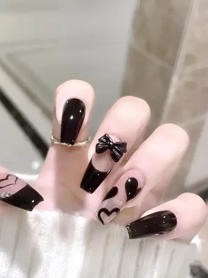 24 Pcs Black Bowknot Nails Design