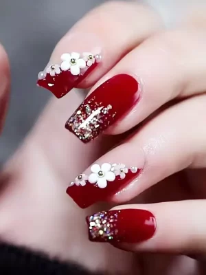 24 Pcs Valentines Red Coffin Shape Fake Nail