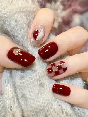 24pcs Fall Winter Fake Nails Rød