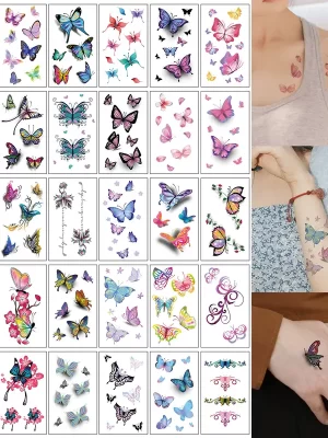 30 ark 3D-sommerfugl midlertidige tatoveringsklistremerker