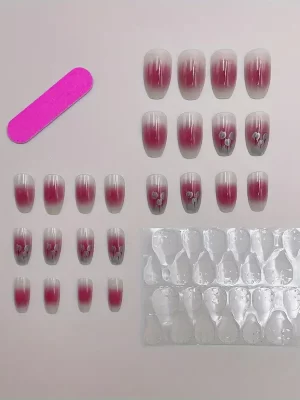 24pcs Glossy Medium Ballet Fake Nails with Tulip Design