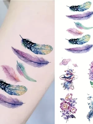 5 stk Fargerike fantasifjær Vanntett midlertidig tatoveringsklistremerke