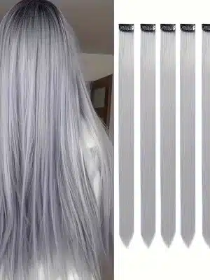 6 Stk Colored Hair Extensions Hairpieces - Grå