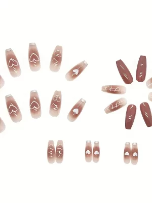 24 stk Fall Press On Nails Middels Lengde Kiste Fake Nails Rødt