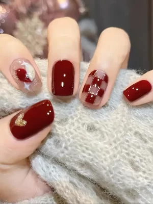 24 Pcs Sweetness Checkered Heart Nail Patched false nail