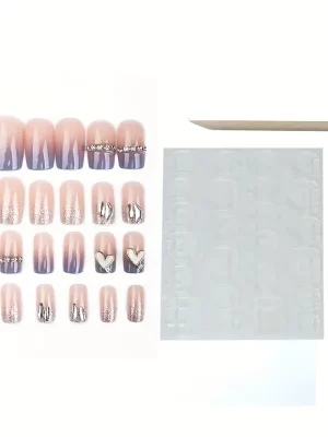 Stunning Y2K French Tip Press On Nails with Purple Tip and Rhinestones