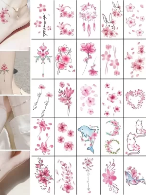 30Pcs Rosa Fargerike Midlertidige Tatoveringer