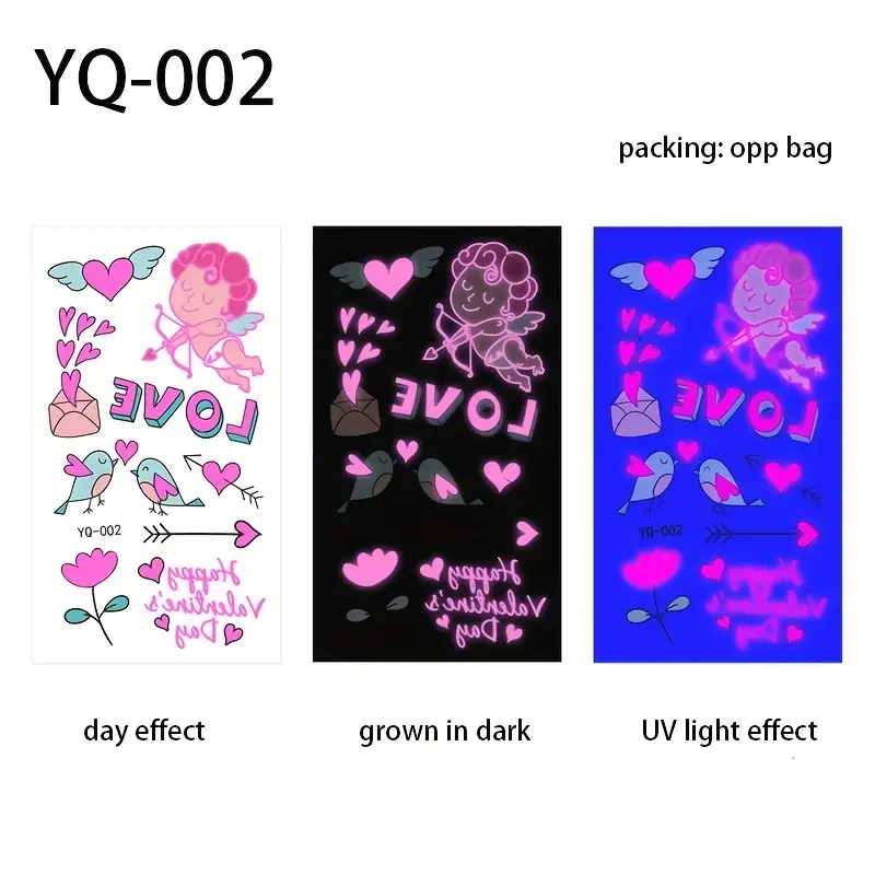 Luminous Heart Temporary Tattoo Waterproof Sticker Body Art YQ002