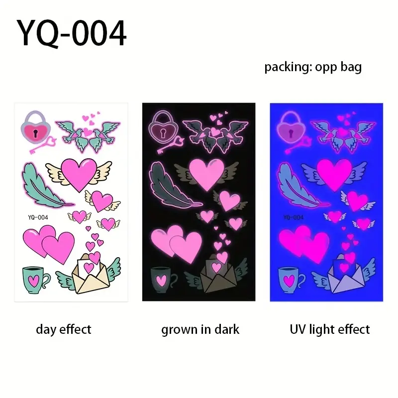 Luminous Heart Temporary Tattoo Waterproof Sticker Body Art YQ004