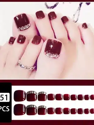 24 stk Red Rhinestone Press On Tånegler for kvinner
