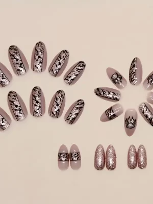 24stk Glossy Medium Mandel Ake Nails, Sweet Cool Pink