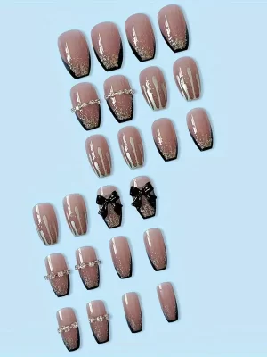 24 stk Pinkish Medium Square Ballerina falske negler