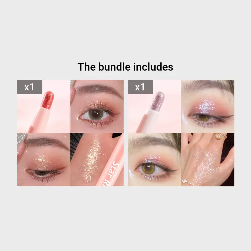 2 in 1 Pearlescent Glitter Anti-Sweat Eyeliner Glue Pen with Highlighter and Eyeshadow Stick