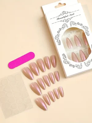 24 STK Mandelformede falske negler - rose transparent