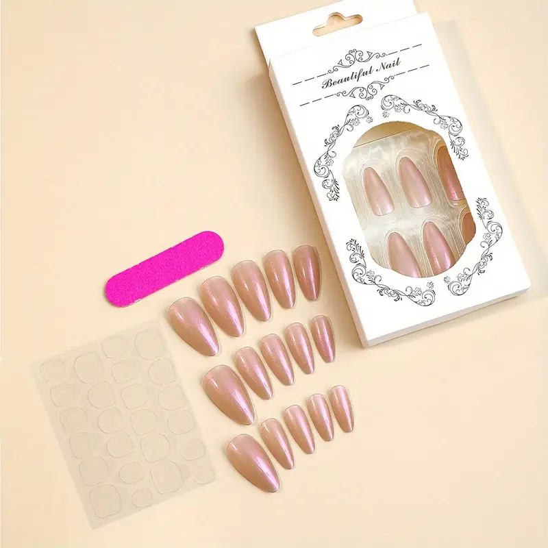 24 STK Mandelformede falske negler - rose transparent
