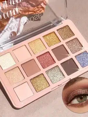15 Colors Eyeshadow Palette, Highly Pigmented Matte 02 Pearly Glitter Eyeshadow