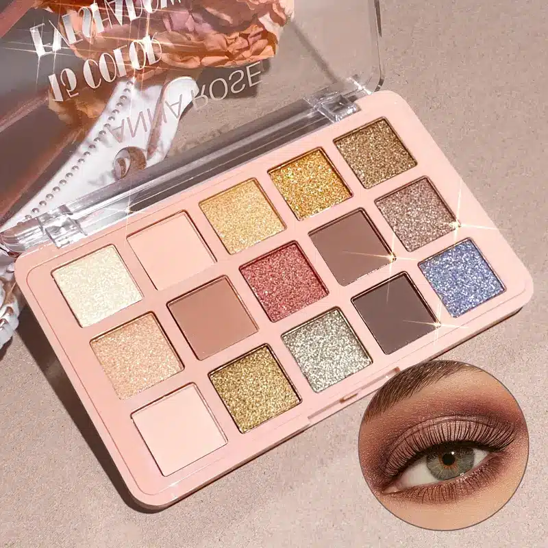15 Colors Eyeshadow Palette, Highly Pigmented Matte 02 Pearly Glitter Eyeshadow