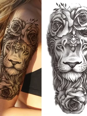 Tatoveringsklistremerker løve for menn og kvinner
